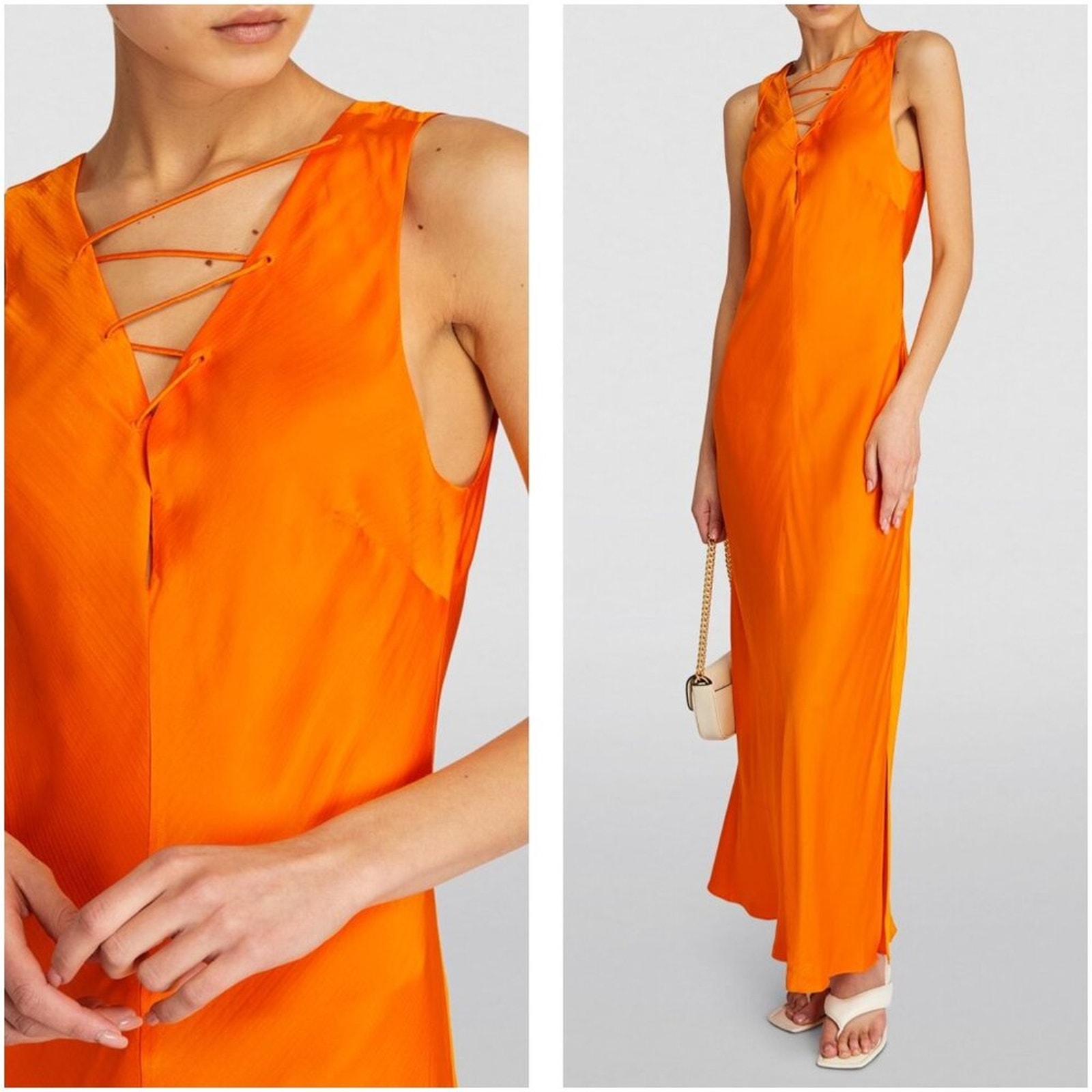 Frame Lace-Up Sleeveless Satin Maxi Dress In Nectarine Size Small Nwt
